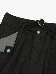 Belted Cut-out Pocket Scimitar Jeans