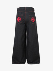 Contrast Thread Cross Letter Embroidered Jeans