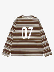 Letter Badge Number Print Striped Long Sleeve T-Shirt