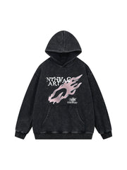 Thesupermade Washed Flame Printed Hooded Fleece Sweatshirt