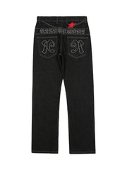 Dark Gothic Embroidered Star Straight Jeans