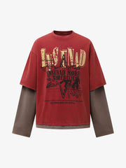 Street Color Matching Faux Two-piece Printed T-shirt - 2451