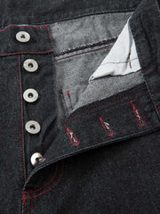 Contrast Thread Cross Letter Embroidered Jeans