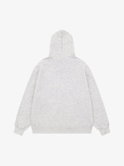 Vintage Faux Fur Collar Printed Zip Up Hooded Sweatshirt