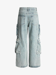 Vintage Washed Ripped Multi-pocket Work Jeans