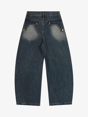 Vintage Embroidered Washed Raw-Edge Graffiti Scimitar Jeans