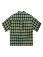 Plaid Applique Printed Short Sleeve Shirt - 2463