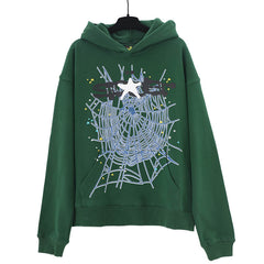 Sp5der Spider Web Print Gothic Punk Hoodie-Green #144
