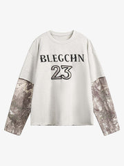 Faux Two-Piece Print Long-Sleeve T-shirt
