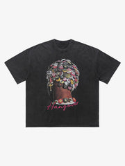Street Washed Portrait Print T-shirt