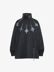 Thesupermade Metal Button Multi Zipper Suede Fleece Sweatshirt