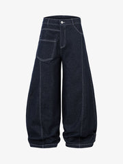 Deconstructed Contrast Stitching Barrel Jeans - 2326