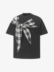 Plaid Scarf Crew Neck T-Shirt