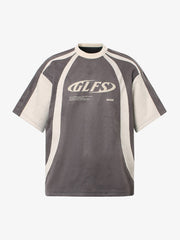 Jersey Deconstructed Contrast Color Stitching Print T-shirt - 2407