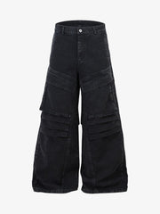Deconstructed Split Pleated Pocket Cargo Jeans