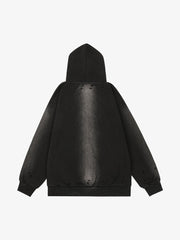 Washed Ripped Zip Up Hoodie