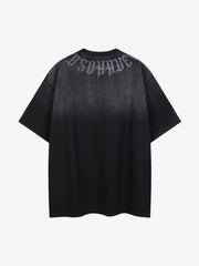Retro Gradient Letter Printed Washed Oversize T-shirt