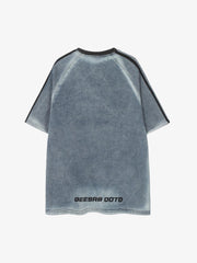 Retro Letter Embroidery Contrast Denim T-shirt