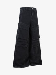 Deconstructed Split Pleated Pocket Cargo Jeans