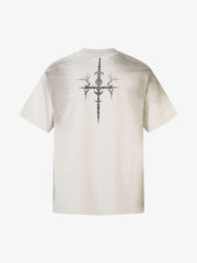 Heavy Cotton Washed Cross Shield Print T-shirt