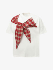 Plaid Scarf Crew Neck T-Shirt