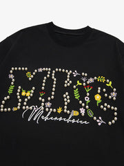Oversized Embroidered Floral Letter T-Shirt