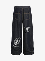 Vintage Graffiti Floral Print Jeans