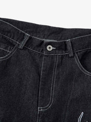Embroidered Flame Baggy Jeans - 2456