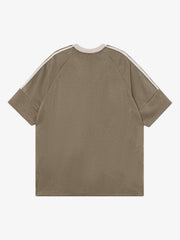 Suede Contrast Color Spliced Letter Embroidery Oversize T-shirt - 2462
