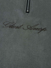 Retro Quarter Zip Up Suede Embroidered T-shirt